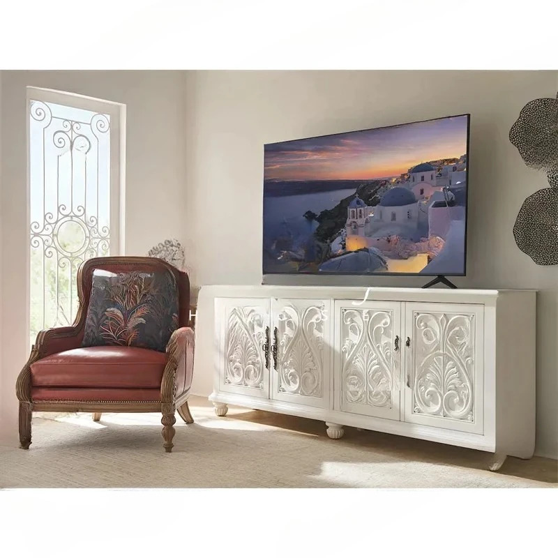 country solid wood TV cabinet classical villa storage cabinet