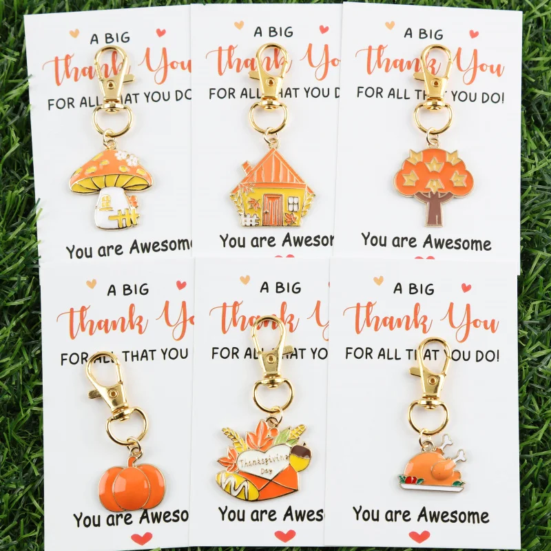 6Set With a thank-you card With interesting pumpkins Mushroom Thanksgiving Series Keychain Pendant Set Suitable for decorating b