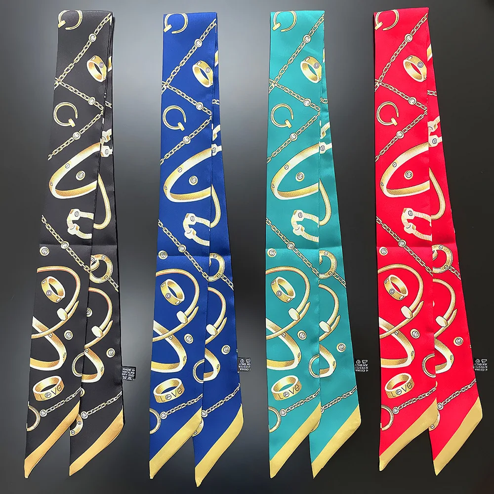 Skinny Small Silk Scarf Women Luxury Brand Scarves Fashion Women's Hair Bag Accessories Wrap Band Neckerchief Scarf For Women