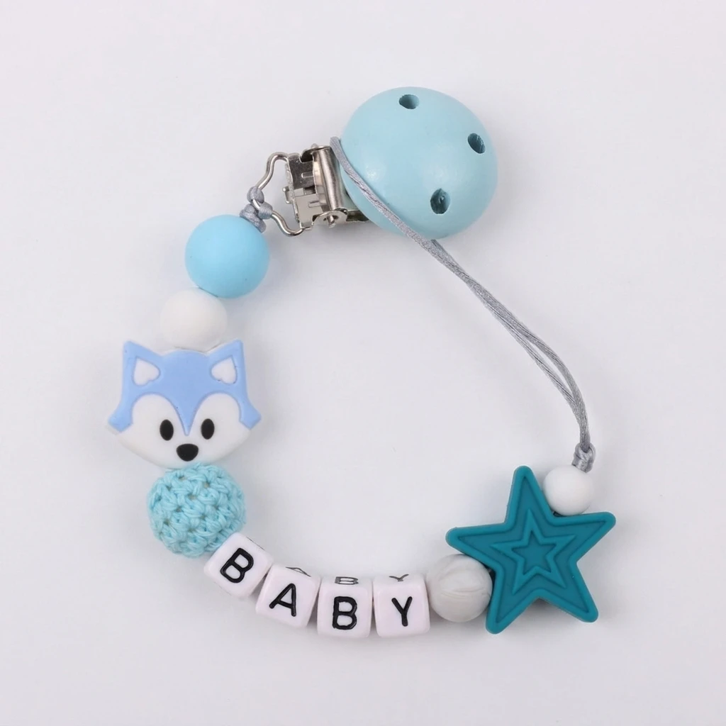 Personalized Fox Pacifier Clip BPA Free Food Grade Silicone Star Teether Holder Custom Name Handmade Dummy Chain Baby Gift