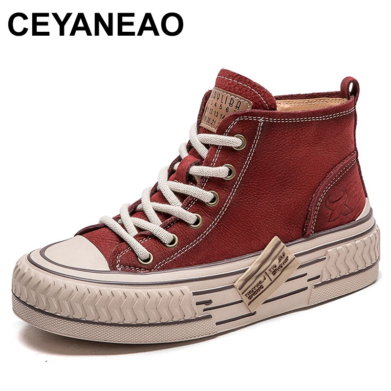 

New Spring Genuine Leather Women Flat Shoes Lace-up Handmade Leisure Comfortable Thick Soled Shoes