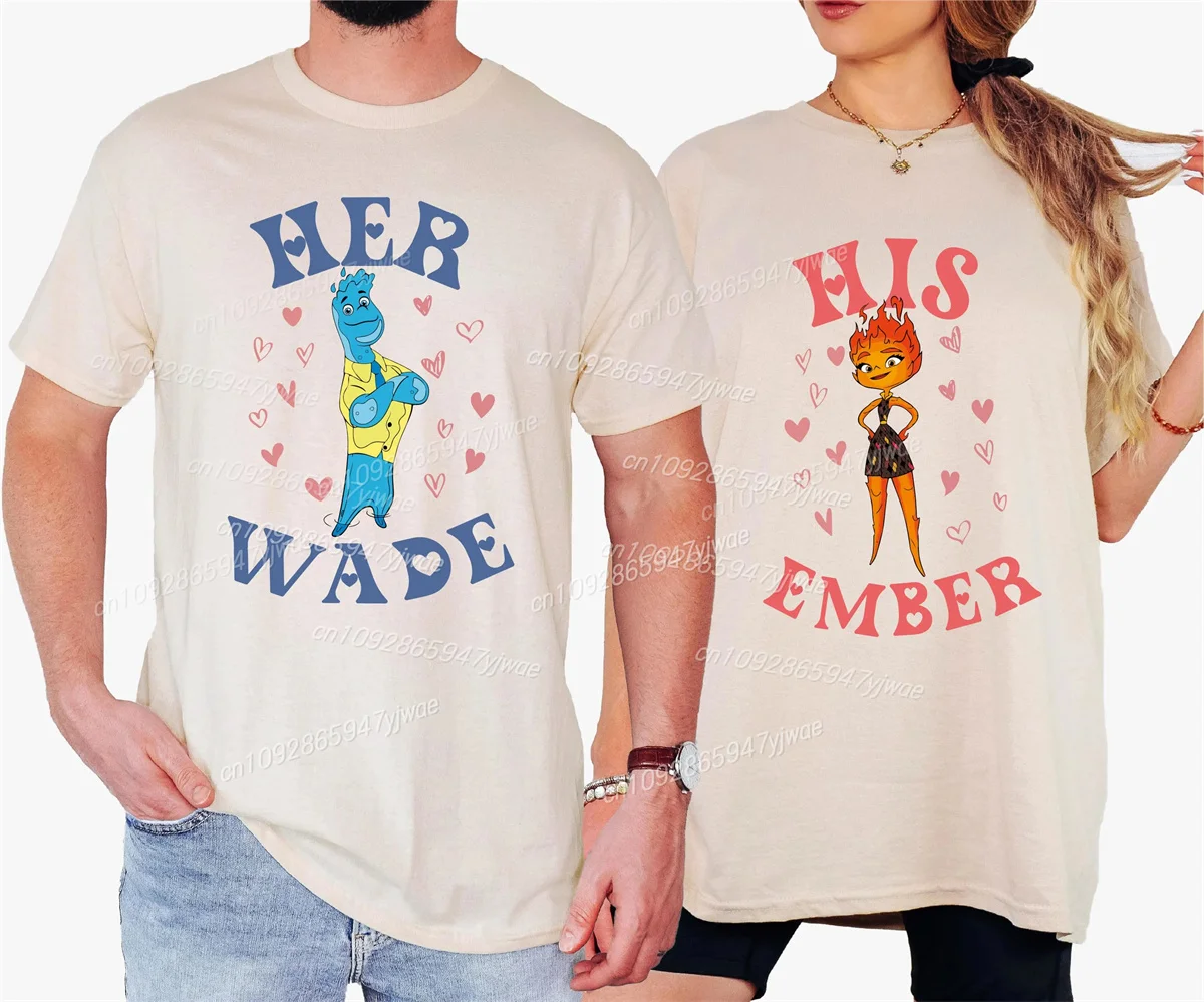 ديزني عنصري الجمر ووايد زوجين الجرافيك تي شيرت س الرقبة مريحة القطن قصير الأكمام المرأة الترفيه عطلة أعلى