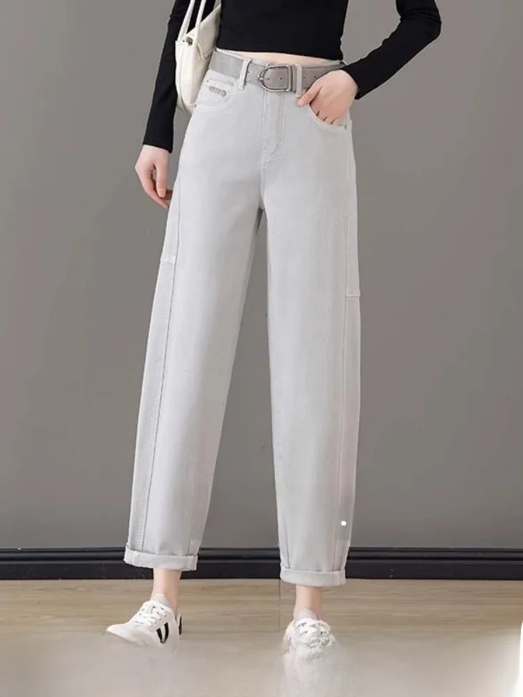 

High Waist Straight Leg Slim Fit Wide Leg Jeans Women's Summer High End White Denim Pants No Tag Pure Color Long Trousers