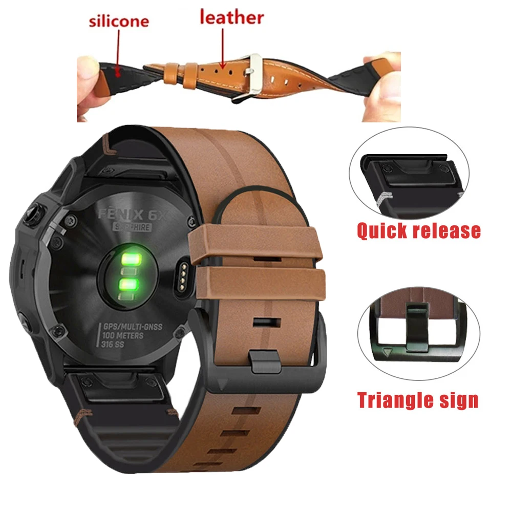 Quick fit 26 22mm Leder Silikon Uhren armband für Garmin Fenix 6 6x Pro 7 7x Pro Epix 5 5x plus Ersatz Armband Gürtel