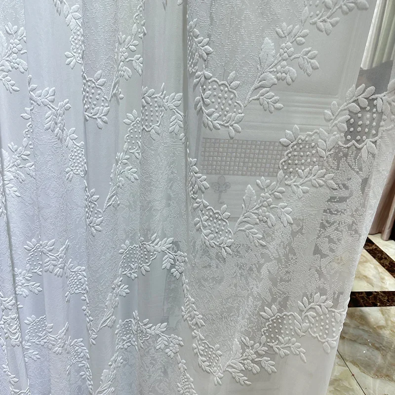 American Embossed Jacquard Translucent Gauze Curtain High-end Custom Size Curtains for Living Dining Room Bedroom Sheer Window