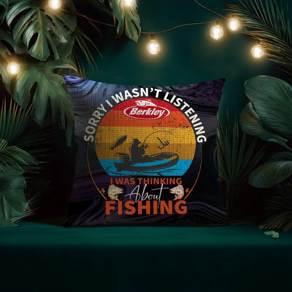 معدات صيد الأسماك العلامة التجارية B_Berkleys كيس وسادة الكتان الطبيعي نسيج عضوي الطباعة على الوجهين تنفس هدية مثالية للديكور