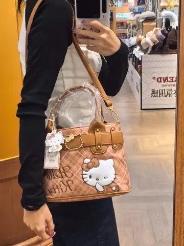 Hello Kitty Plaid Pattern Embroidery Tote Bag Cute Sweet Girl Leather Handbag Cartoon Commuter Shoulder Bag Portable Organizer