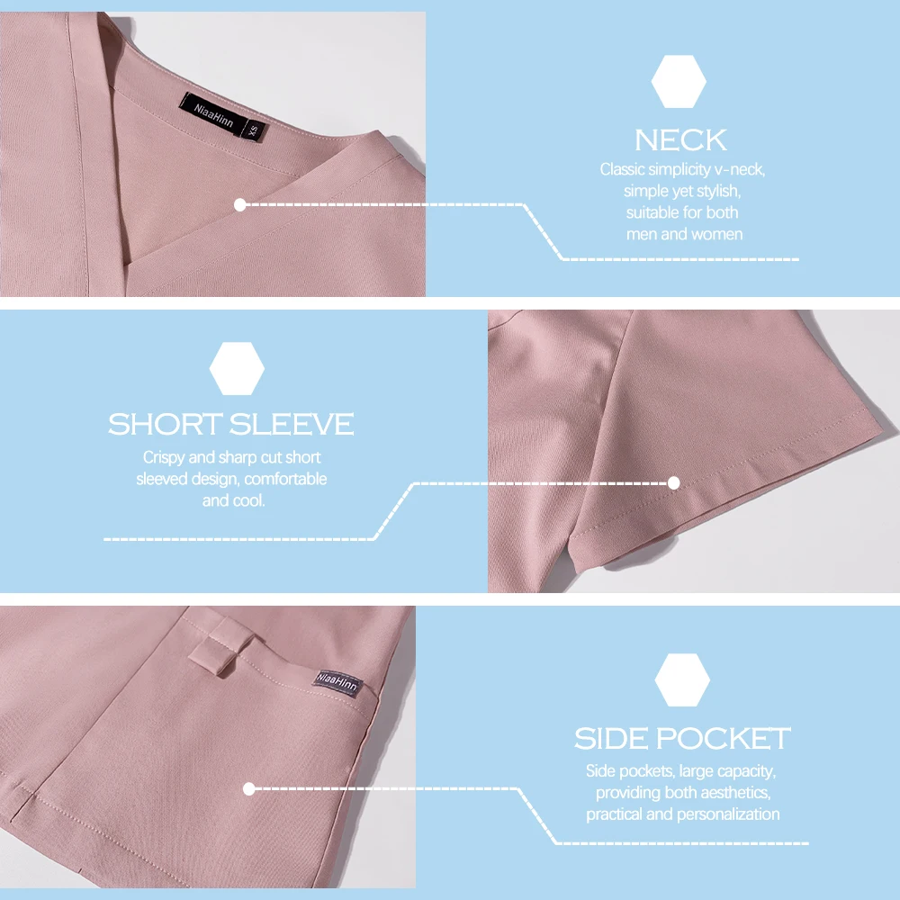 Conjunto de calças retas de alta qualidade, uniforme de enfermagem para sala de operação, jaleco com decote em v, esfrega cirúrgica, roupa de trabalho médica, roupas de beleza