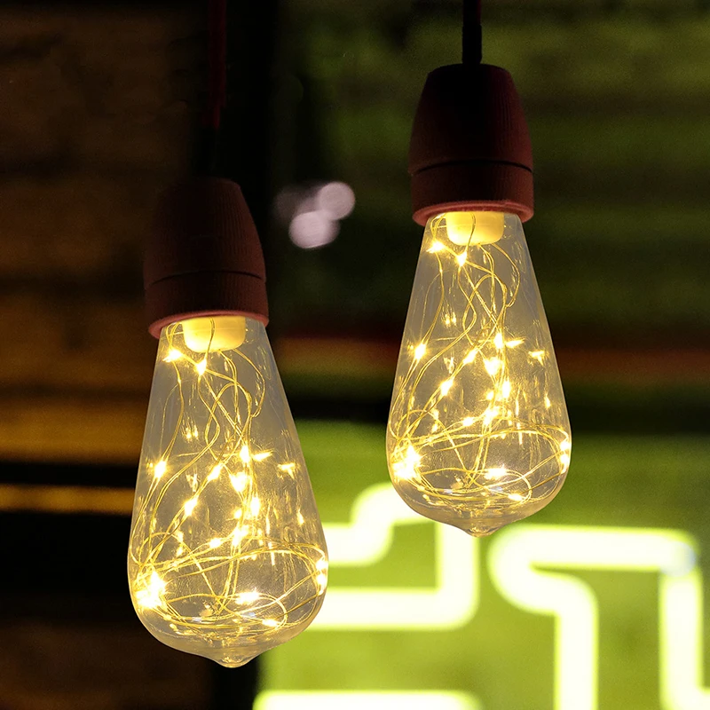 E27 LED Edison String Light Bulb 110V 220V ST64 Warm Colorful Light LED Copper Wire Bulb Home Decor Holiday Night Light Lamp