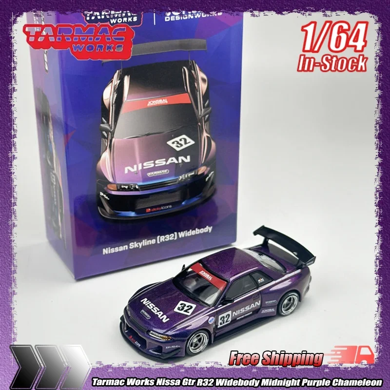 

New Tarmac Works 1:64 Nisson Gtr R32 Widebody Midnight Purple Chameleon Alloy Diecast Collectible Car Model For Adult Collectors