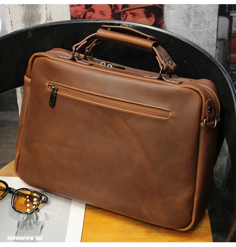 2024 Brown Vintage Men\'s Handbag Business Documents Brief Case 13-14\