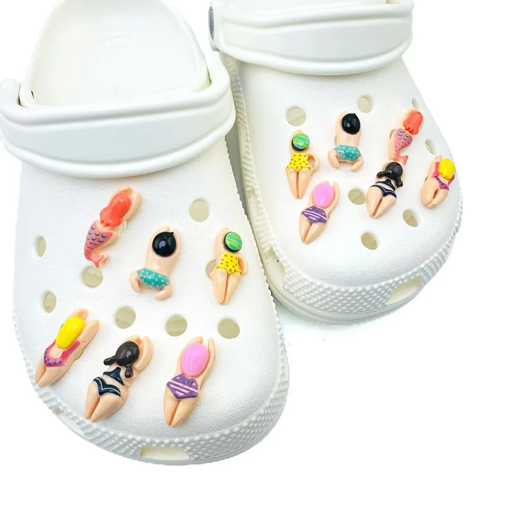 6/12 قطعة مجموعة الأحذية السحر الكرتون السباحة تمثال الراتنج الأحذية الزينة مشبك للصنادل قباقيب DIY بها بنفسك اكسسوارات الهدايا