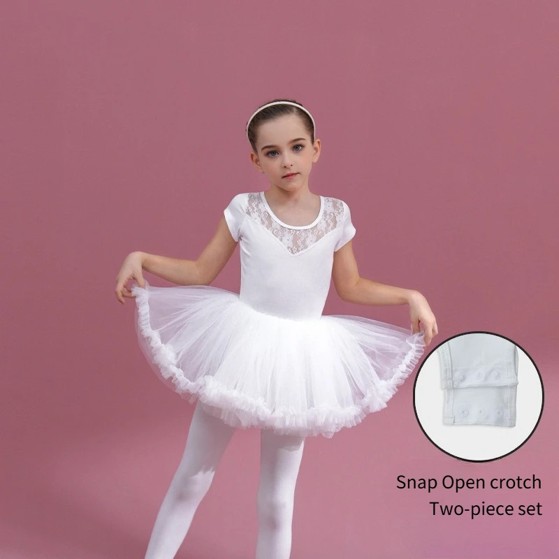 

Professional Ballet Leotard 2Pcs Lace Tutu Dress Snap Crotch Soft Tulle Skirt for Gymnastics Recital Daily Wear Dance Costume