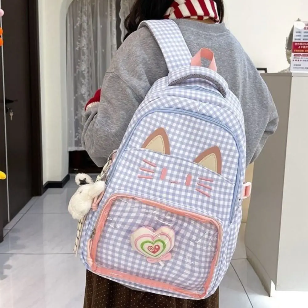 

Рюкзак для ноутбука в стиле преппи с мультяшным котом, вышитый рюкзак с котенком, легкий милый школьный рюкзак для студентов, женский