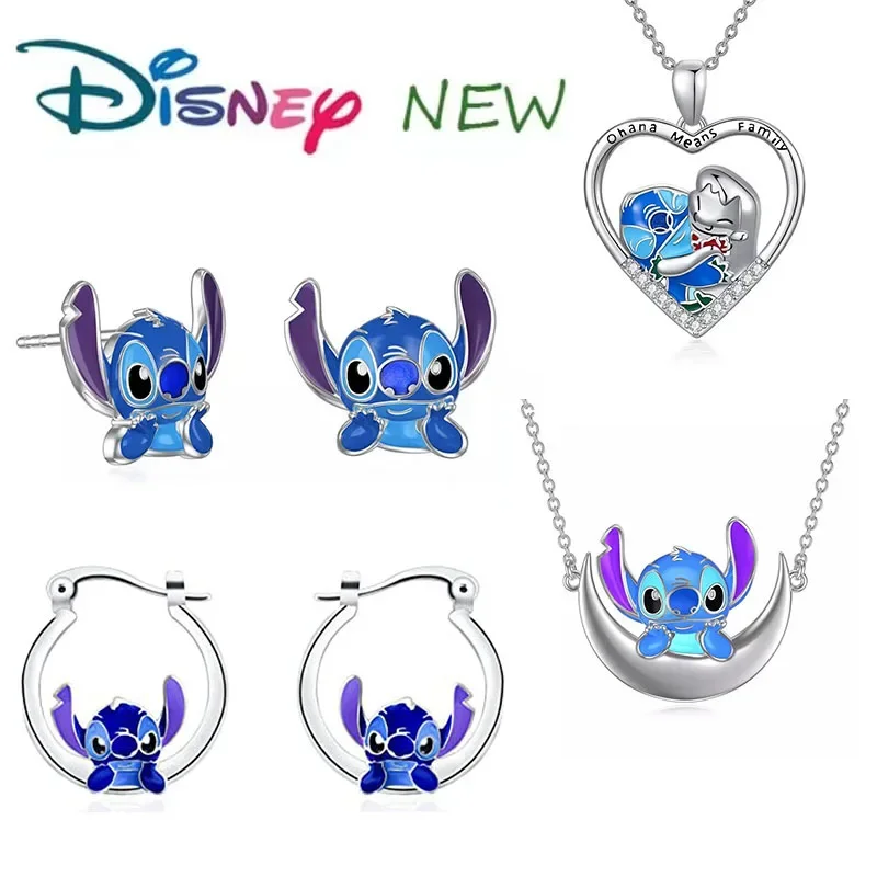 Disney Stitch Earrings Kawaii Lilo & Stitch Mickey Metal Necklace Girls Exquisite Jewelry Gift