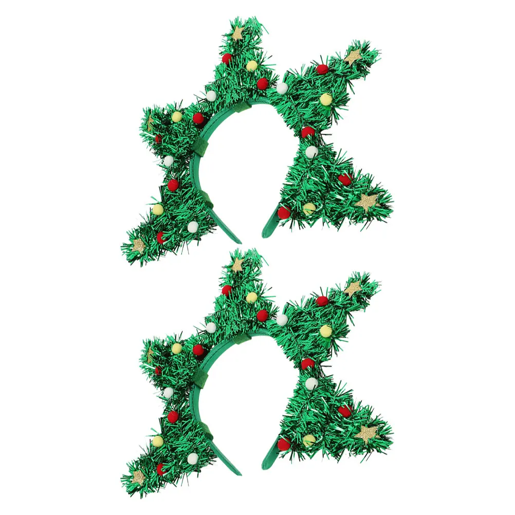 

2Pcs Christmas Tree Headband Sparkly Tinsel Foil Hair Hoop Cute Hairballs Festival Party Dance Event Wearable Decoration