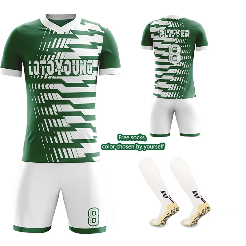 

Custom Soccer Uniform Kits Breathable Quick-Dry Soccer Wear with Sublimation Green and White Soccer Sets Football Shirt