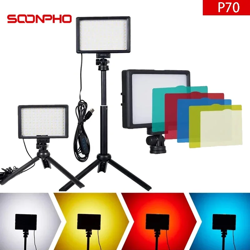 Soonpho P70 USB Led Lights *2 With Tripod Portable Photography Video Lighting For Photo Studio 5600K 5 pcs Color Film Led lamp