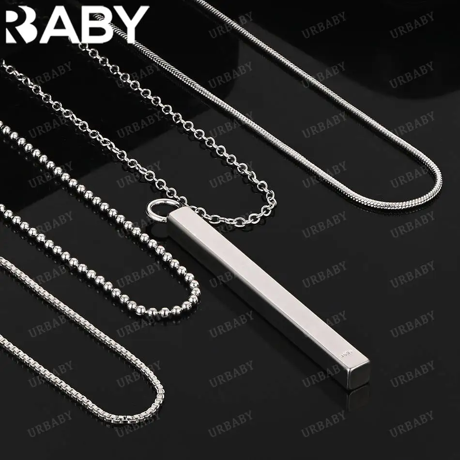 

URBABY 40-75cm 925 Sterling Silver Vertical Bars Pendant Necklace For Women Men Anniversary Gift Popular Wild Fashion Romantic