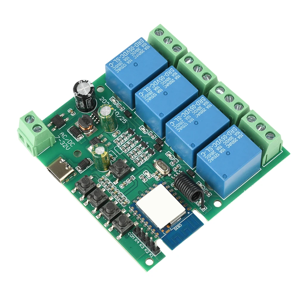 Tuya Smart Relay Switch Module 2.4GHz Wifi Motor DC7-32V RF 433MHZ Remote Control 4 Channels Inching Relay for Alexa Google Home