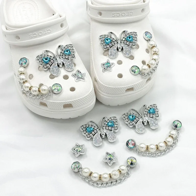 Luxuriöse Strass-Schuhcharms, Schmetterlings- & Ananas-Dekorationen mit Perlenkette, Schuhzubehör für Crocs Clogs – Detail 1
