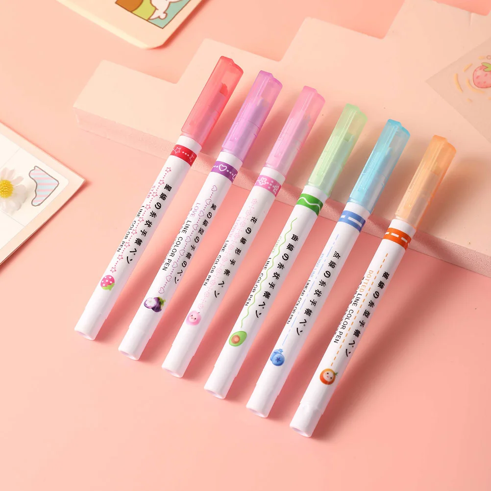 6 Pcs Erasable Highlighter Linear Colorful Pens Roller Fluorescence Kids Kawaii School Supplies Bulk Highlighters