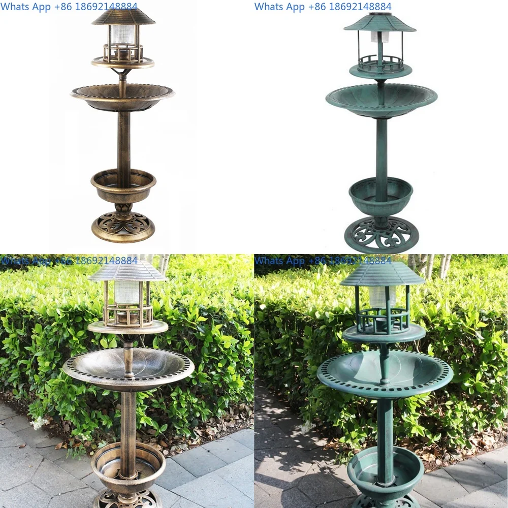 

Outdoor Garden Solar Powered Antique Style Bird Bath with LED Light Plastic Bird Feeder