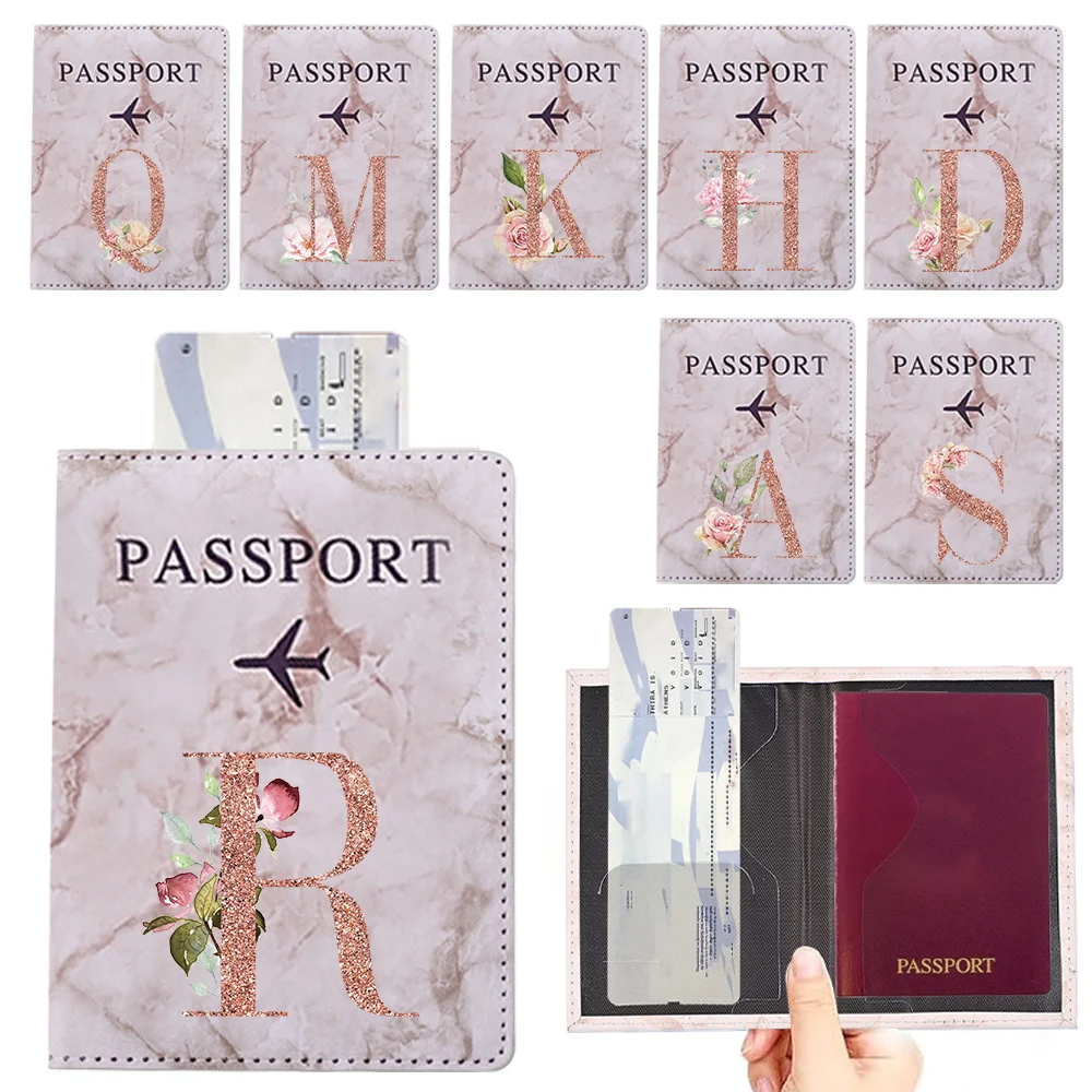 

Rose Gold Letter Passport Cover Credit Card Passport Holder Women PU Leather Business Storage Pouch for Long Journeys Gift