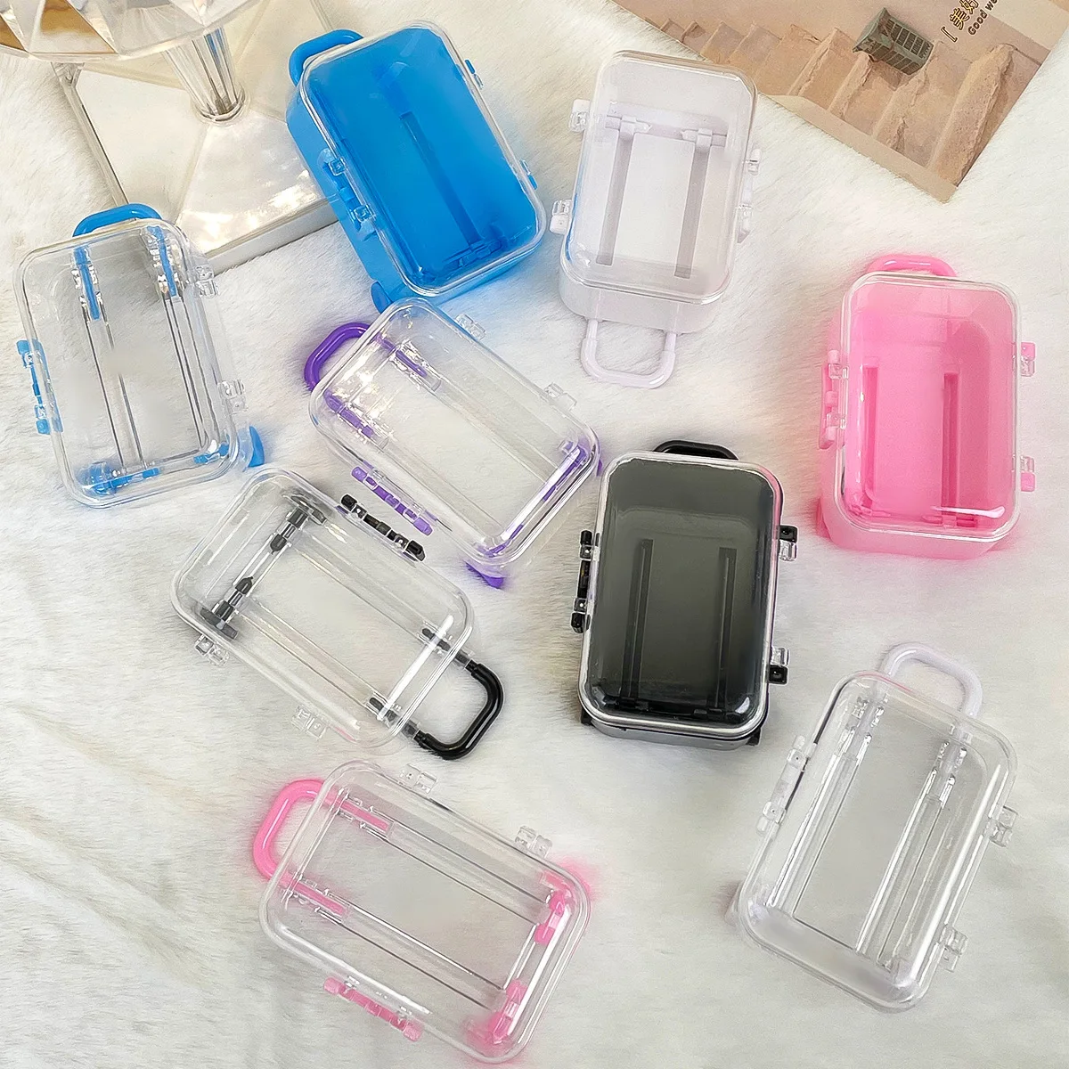 Mini Suitcase Transparent Storage Box Suitable For Earrings,Necklaces,Rings,Hairpins,Can Be Classified And Stored,Travelling