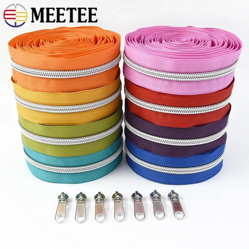 2/3/4/5Meters Meetee 5# Nylon Zipper Tapes + Zippers Slider Puller for Sewing Bag Clothes Plastic Zips Head Repair Kit Accessory