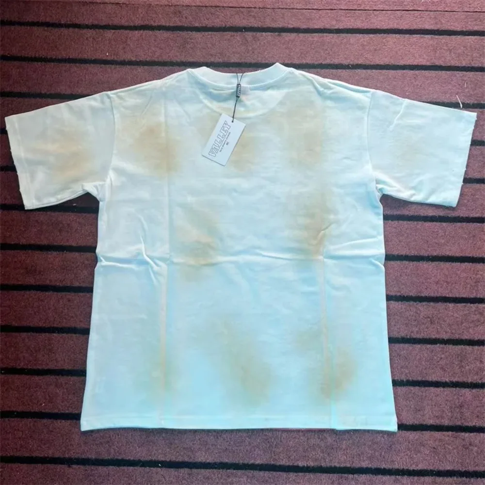 Hot Drill Letter Print  VALLEY Short Sleeves T-Shirts Men Fashio Best Quality Black People Print Vale Oversized Hip Hop Tees