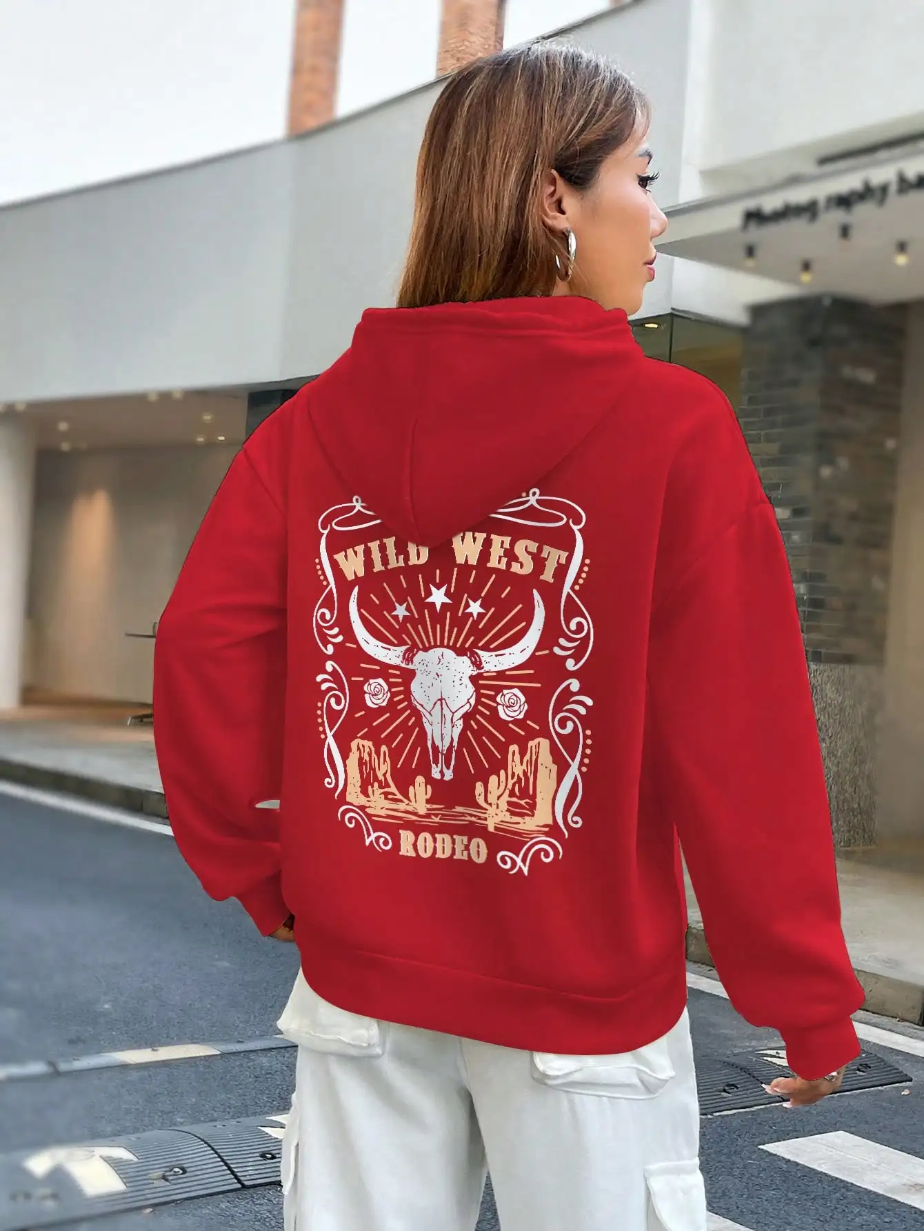 Wild West Ox Horn Rodeo Funny Printing Hoody Woman Fashion Fleece Streetwear Casual All-Match Hooded Autumn Sport Female Tops