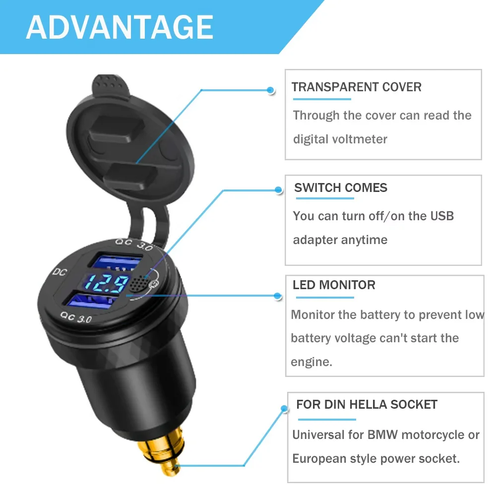 QC 3.0 USB PD Type-C Motorcycle Charger With Switch Accessories For BMW R1200RT R1200GS R1250GS R1300GS R12 F850GS F800GS F800GT
