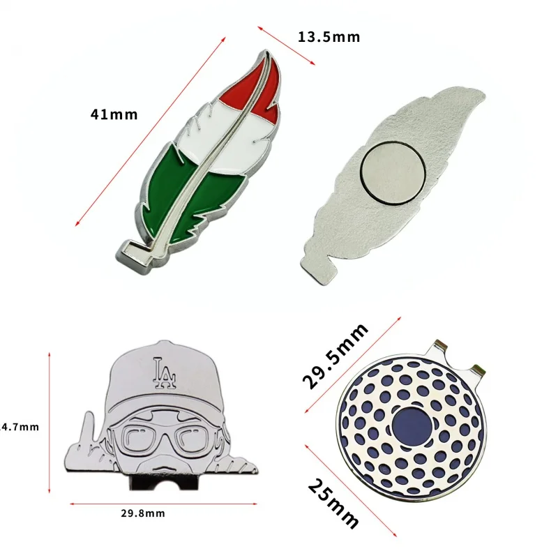골프 공 마커 모자 클립, 창의적인 3 색 깃털 금속 장식, 신제품