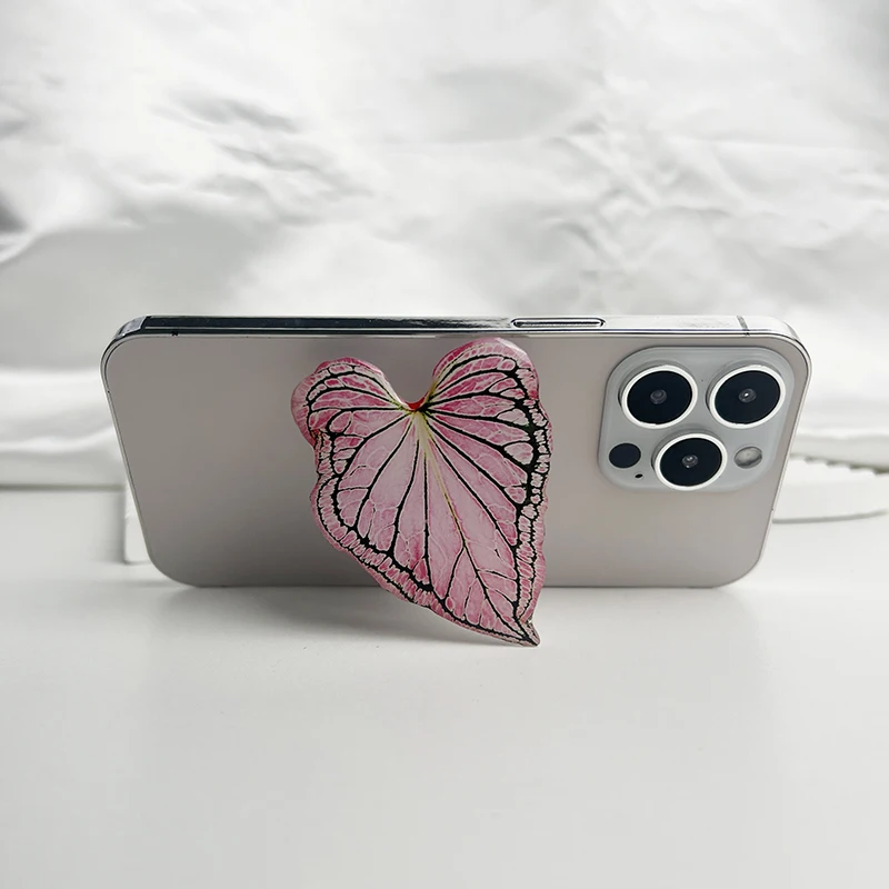 New Resin Leaf Phone Stand Tropical Plant Leaves Phone Socket Talk Grip Foldable Retractable Lazy Stand For IPhone 16