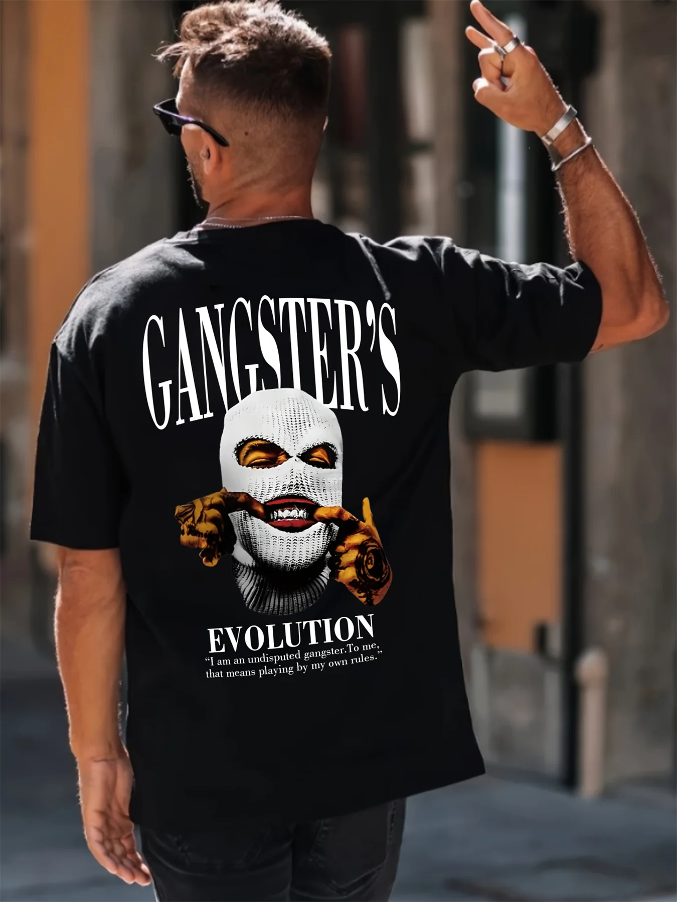 تي شيرت رجالي صيفي 100 قطن عصري غير رسمي فضفاض مقاس كبير مطبوع عليه عصابات الظهر تي شيرت برقبة دائرية وأكمام قصيرة #5