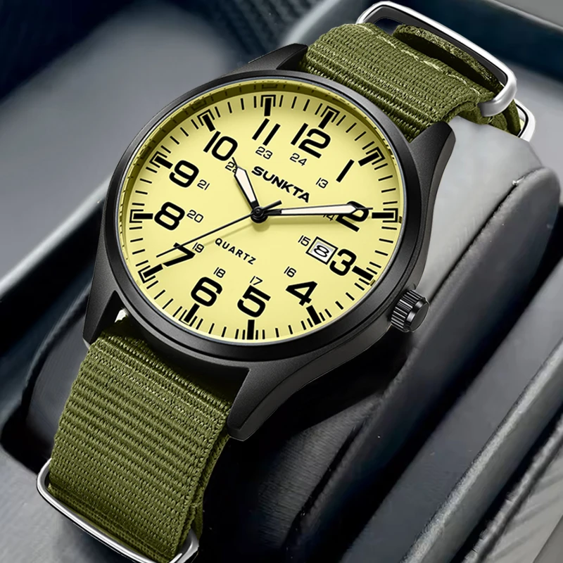

SUNKTA New Military Nylon Watch For Men Fashion Business Watch Men Waterproof Luminous Date Quartz Chronograph Montre Homme+BOX