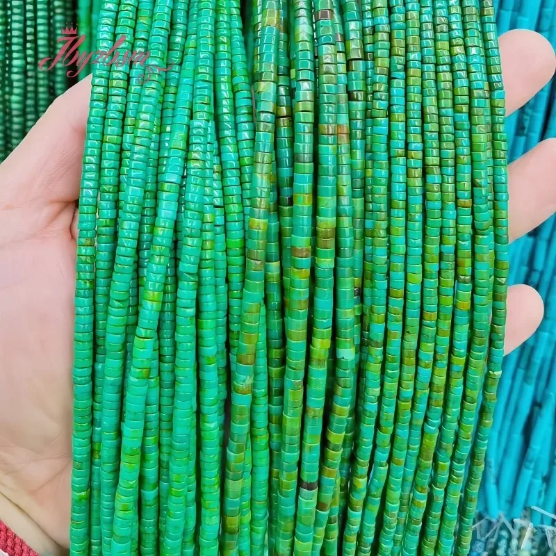 2x6/2x8/3x10/3x12mm Natural Green Turquoise Heishi Rondelle Stone Beads For DIY Necklace Bracelets Jewelry Making Strand 15