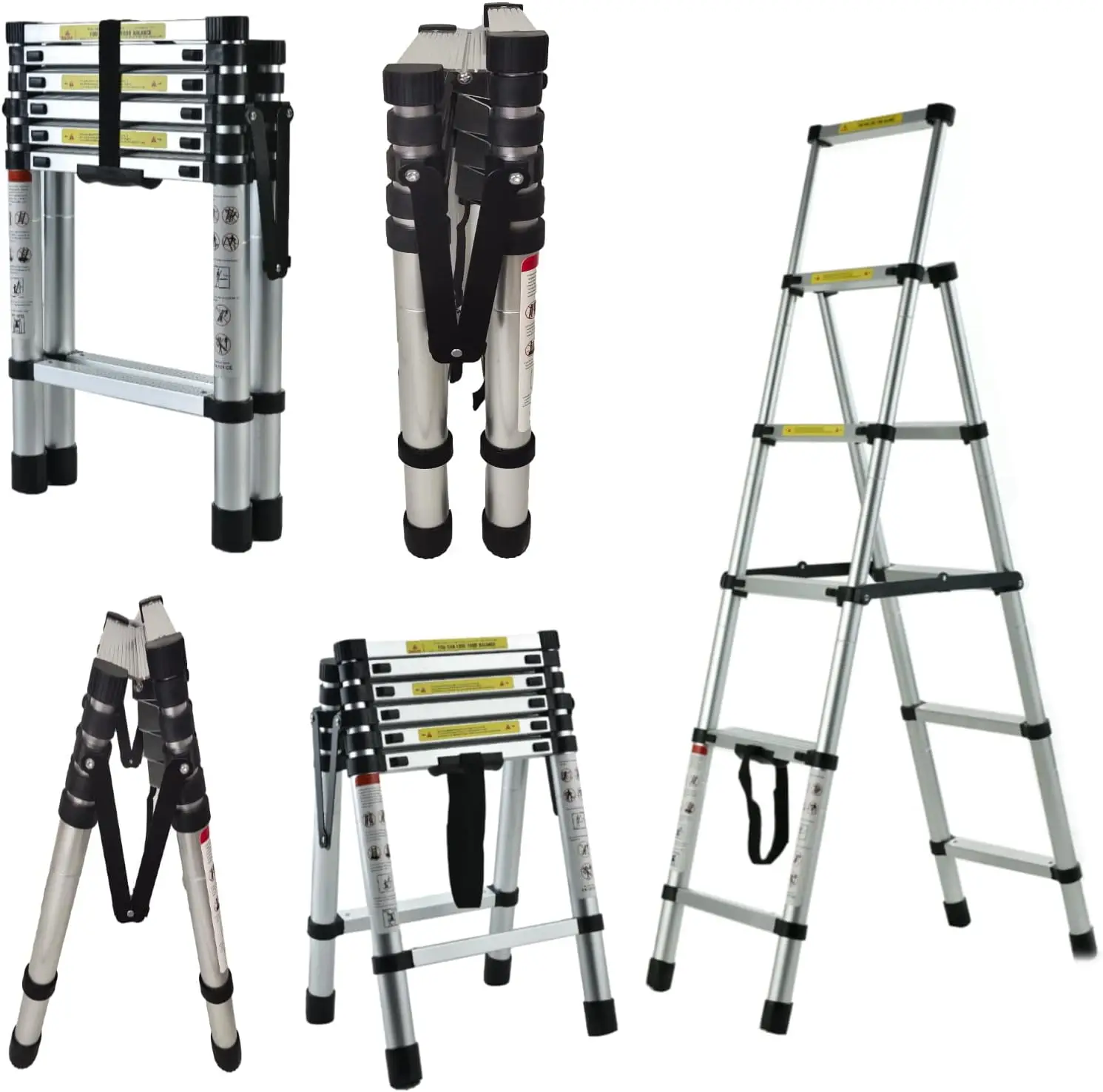 6FT + 7FT Heavy Duty Aluminum Telescoping Extension Ladder Portable Multi-Purpose A-Frame Folding Ladder with Buttons, EN131 Cer