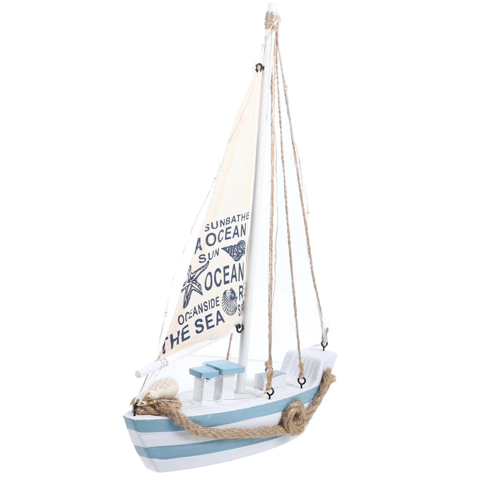 

LED Boat Decoration Sailboat Model Wood Ornament Home Office Retro Bedroom Living Room Study Gift LEDShip Photo Prop