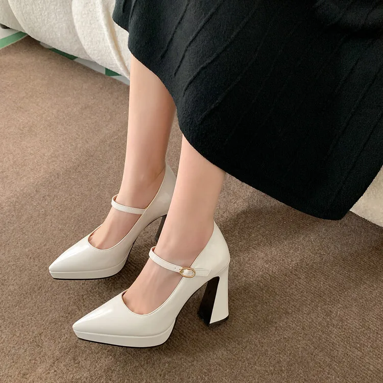 Oversize Large size Big size High-heeled shoes Pointed thick heel waterproof platform single shoes increase fashion