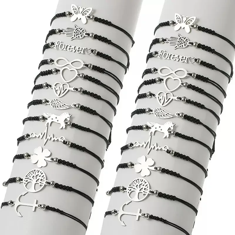 مجموعة مكونة من 12 قطعة من أساور الحروف الحيوانية المكونة من 8 أحرف قابلة للتعديل مع أنماط مختلفة من الفولاذ المقاوم للصدأ من أوروبا وأمريكا #1