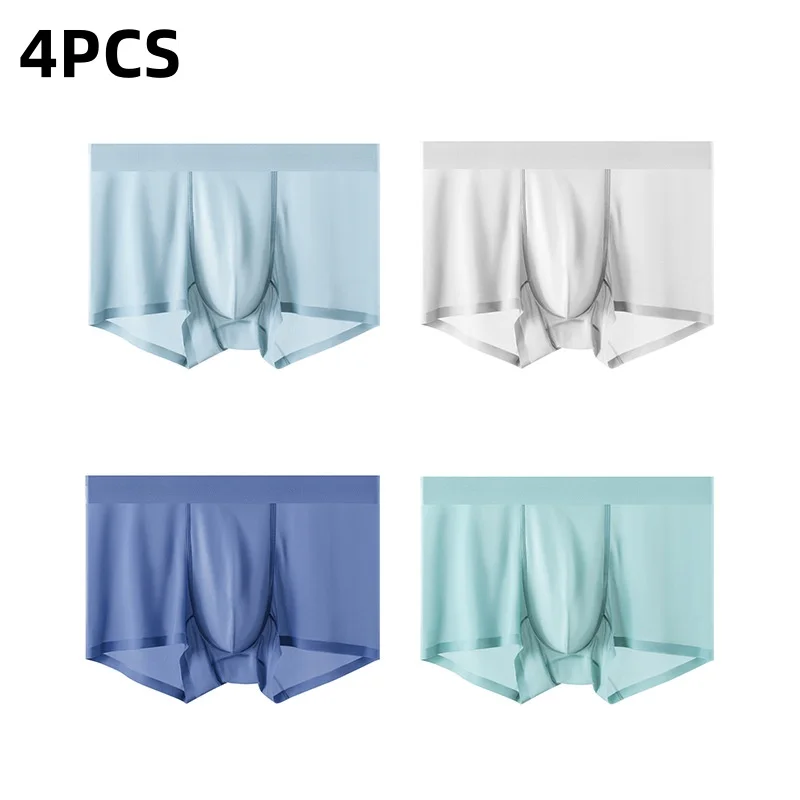 

Men's mid-rise boxer shorts made of ice silk, offering a bare-skin feel, comfort and antibacterial properties.4pcs