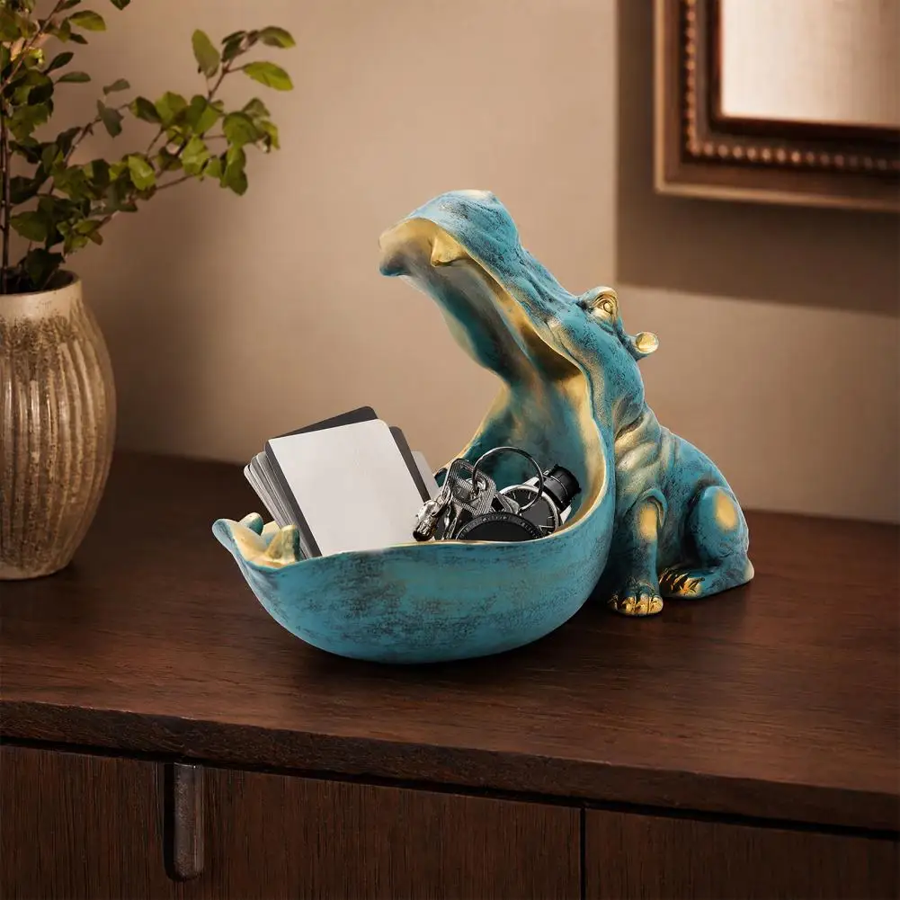 2026 Hippopotamus Statue Decorative Tray, Multifunctional Candy Dish Key Bowl, Resin Hippo Figurine Entrance Storage Tray for Ho