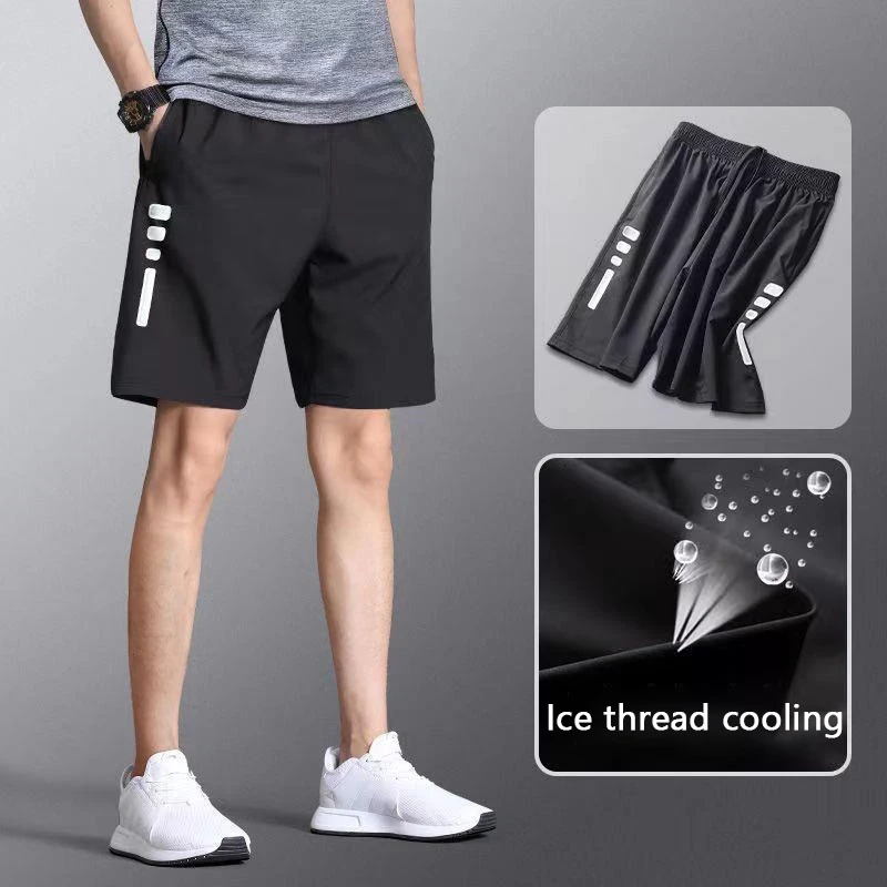 Sports Shorts Men\'S Casual Quick Dry Running Ice Silk Basketball Pants Beach Football Loose Cropped Pants Trendy