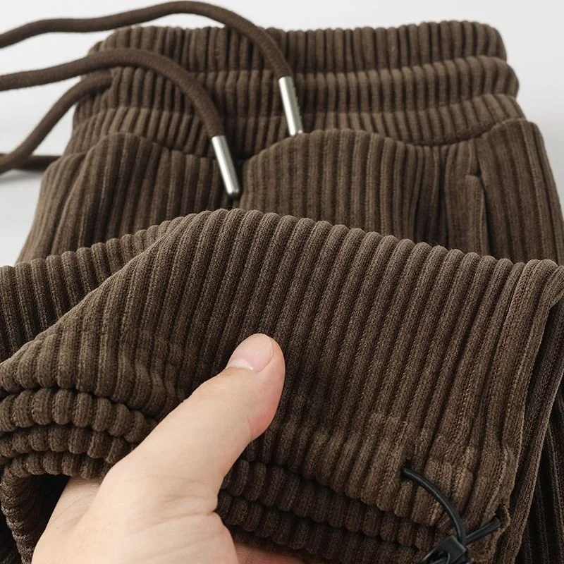 

Вельветовые брюки Thiened Brown: мужские повседневные спортивные штаны на шнурке, женские свободные драпированные удобные осенние брюки прямого кроя