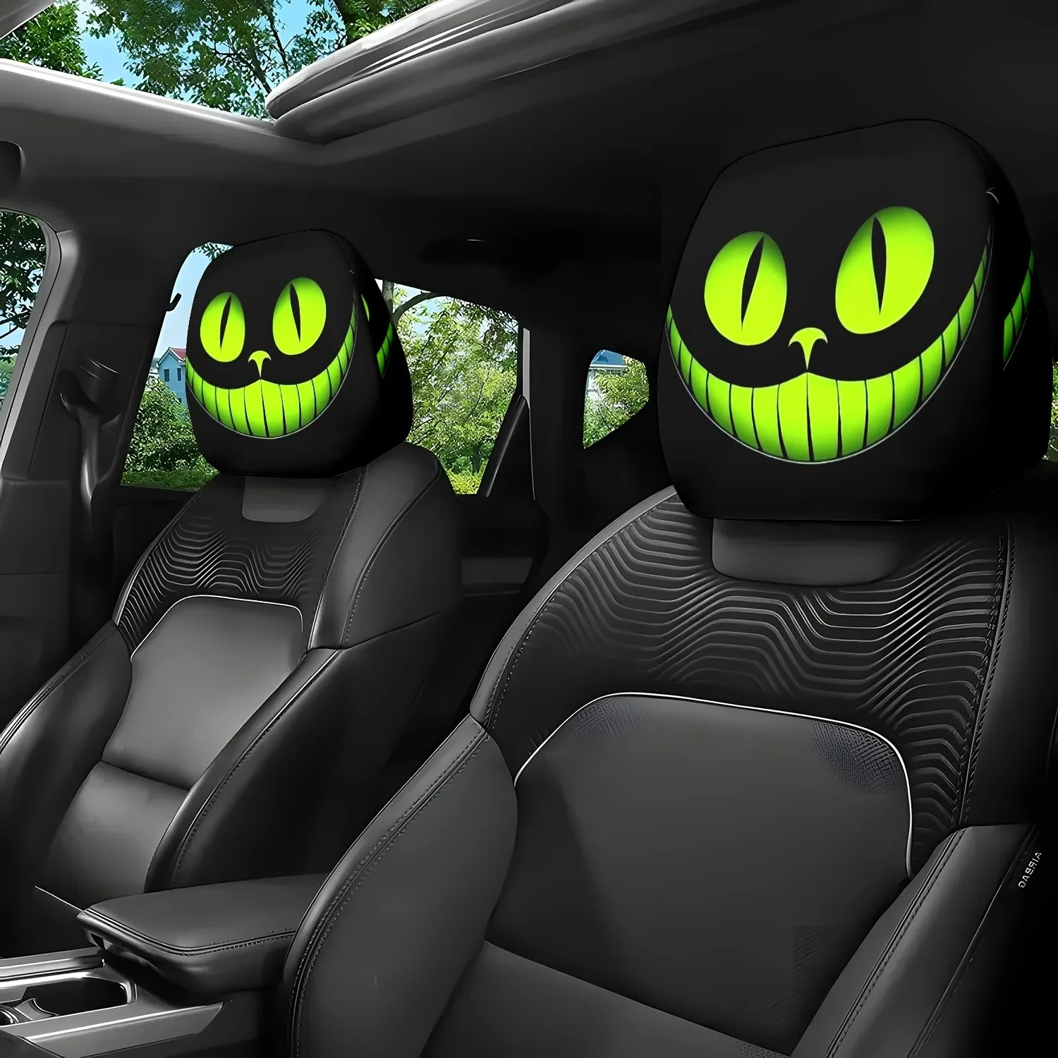 2pcs Universal Car Headrest Covers Fantasy Smile Mystical Cat Eye Decorative Protective Car Accessories Gift