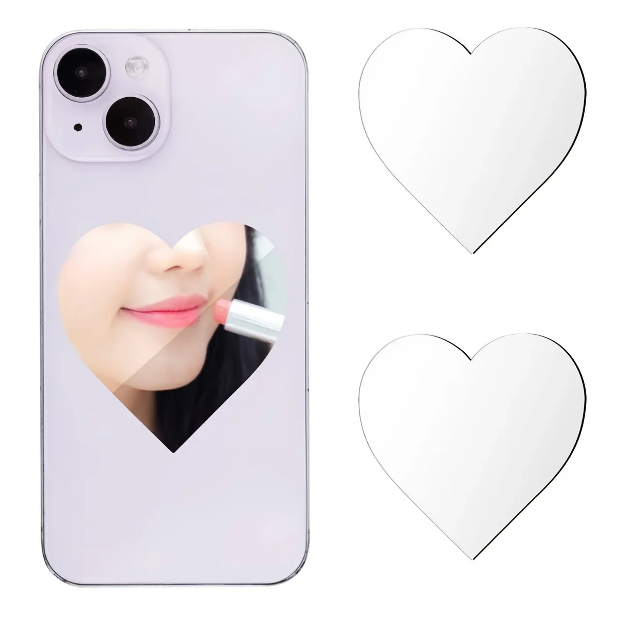 2pcs Phone Mirror Stickers,Makeup Mirror for Phone Back,Phone Charm,Acrylic Mirror Sticker,Heart-Shaped,Suitable for Phone Cases