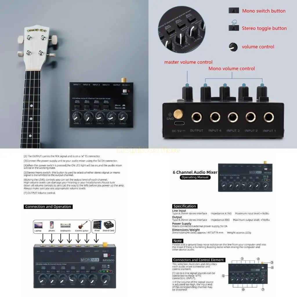 

F62C аудиомикшер Мини малошумящий звуковой микшер Ультракомпактный профессиональный звуковой микшер 4-канальный аудиомикшер RCA