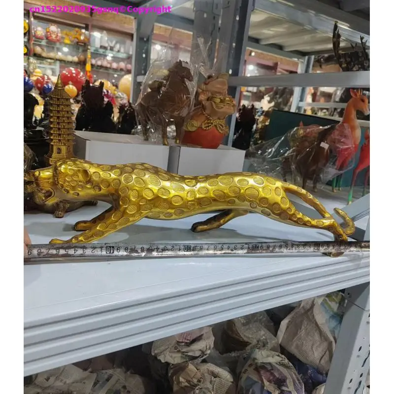 50CM long Home bar Office room wine cabinet decoration craft attract wealth tiger cheetah bronze Carving Lucky copper leopard